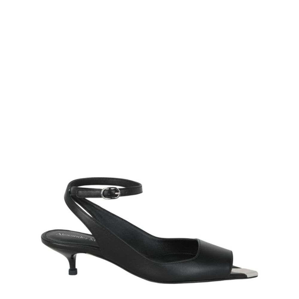 Alexander McQueen Punk Peep Toe Sandals Black Womens